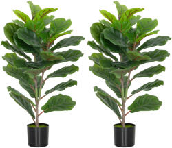 HOMCOM Set de 2 plante artificiale de interior 80 cm ficus lyrata arbore artificial cu ghiveci din plastic și sol flocat verde | Aosom Romania (83C-056V01GN)
