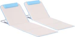 Outsunny Set 2 Șezlonguri de Plajă Pliabile cu Tetieră, Spătar Reglabil și Husă pentru Transport, 134x48x33-43 cm, Bej | Aosom Romania (84B-455BG)
