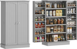 HOMCOM Dulap mobilier de bucătărie cămară cu 2 uși cu 5 rafturi și 12 suporturi pentru condimente - 60 x 30 x 104 cm - gri | Aosom Romania (83A-037V80GY)