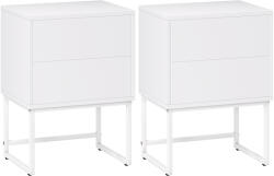 HOMCOM Set de 2 Noptiere Înguste cu 2 Sertare Deschidere la Presiune și Picioare din Oțel 40x30x55 cm Alb | Aosom Romania (831-993V00WT)