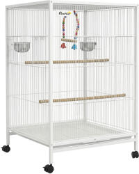 PawHut Colivie pentru Păsări cu Roți cu Hrănitoare Perchii Leagăn și Tăviță Detașabilă 48x46x78 cm Alb | Aosom Romania (D10-092V00WT)