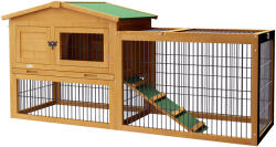 PawHut Tarc pentru iepuri 2 nivele Kaninchenstall Lemn de brad rezistent la iarna Doppelstockhaus cu Freilaufgehege Rampa 150x52x68 cm Galben | Aosom Romania (D51-122V01YL)
