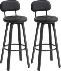 HOMCOM Set 2 scaune de bar, tapițerie din piele ecologică, șezut căptușit, suport pentru picioare, spătar, cadru metalic, Negru | Aosom Romania (83A-421V00BK)