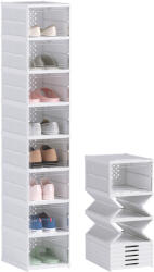HomCom Dulap de Pantofi Modular cu 8 Cutii Stivuibile pentru Pantofi, 26x35x140 cm, Alb | Aosom Romania (837-570V00WT) Pantofar