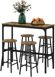 HOMCOM Set Masă și Scaune din MDF și Oțel cu 4 Scaune cu Suport pentru Picioare și Masă Dreptunghiulară, 105x40x90 cm, Maro | Aosom Romania (83A-048V81RB)