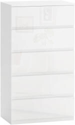 HOMCOM Comodă, Modernă și Anti-răsturnare, Dulap de Depozitare cu 5 Sertare din Pal Melaminat, 55x33x100 cm, Alb Lucios | Aosom Romania (831-337V8AWT) Comoda