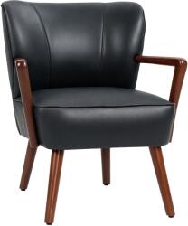 HOMCOM Fotoliu decorativ, scaun larg, aspect de piele, cadru din lemn, 120 kg, 67x77x80 cm, Negru | Aosom Romania (83B-053V00BK)