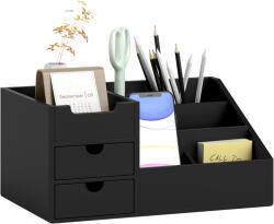 HOMCOM Cutie de Depozitare de Birou - Organizator de Birou - 7 Compartimente, 2 sertare - Bambus Lacuit Negru | Aosom Romania (833-462V00BK)