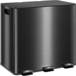 HomCom Coș de gunoi pentru bucătărie 45L cu 3 compartimente de 15L, capac, coșuri interioare detașabile, 3 x 15L, negru | Aosom Romania (851-034V00BK) Cos de gunoi