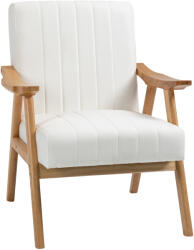 HOMCOM Fotoliu Tapitat în Design Scandi, Aspect de catifea, Cadru din Masiv de Lemn, 68 x 74 x 82cm, Crem | Aosom Romania (839-591V00CW)