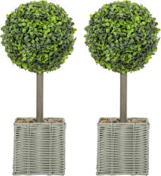 HOMCOM Set de 2 plante artificiale decorative, bile de buxus artificial 50 cm cu ghiveci din plastic împletit și pietre, verde | Aosom Romania (830-993V00GN)