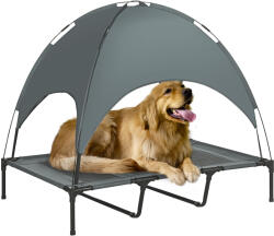 PawHut Pat pentru câini ridicat cu umbrelă, pat de camping pentru câini și pisici pe picioare din material Oxford respirabil, anti-UV cadru metalic geantă de transport inclus, spațiu de dormit pentru exterio