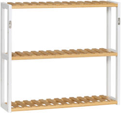HOMCOM Raft de perete din bambus cu 3 polițe flotante pentru living, dormitor, bucătărie 60x15x54 cm natural și alb | Aosom Romania (830-656V00ND) Raft