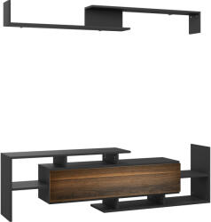 HomCom Mobilier TV cu Raft de Perete, Rafturi Deschise și Dulăpior din Lemn, 153, 6x25x42 cm, Negru | Aosom Romania (839-419V01BK)