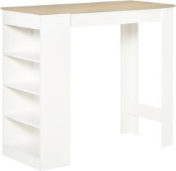 HOMCOM Masă de bar pentru 2 persoane, masă înaltă stand-up cu 4 rafturi deschise, 115x50x102, 7cm, alb și lemn natural | Aosom Romania (835-494ND)