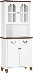 HOMCOM Sifonier de Bucătărie, Bufet, 2 Sertare, 2 Compartimente cu Uși, Design Clasic, Alb + Maro închis, 76 x 38 x 182 cm | Aosom Romania (835-929V90WT)