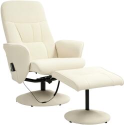 HOMCOM Fotoliu de masaj cu taburet, Scaun ergonomic cu 10 puncte de vibrații, Piele ecologică, 76 x 81 x 105 cm, Crem | Aosom Romania (700-113V91CW)