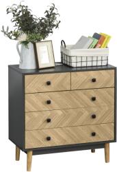 HOMCOM Noptieră Modernă din Lemn cu 5 Sertare și Picioare Ridicate din Pin, Design Elegant, Gri Închis, 80x40x80cm | Aosom Romania (837-092) Comoda