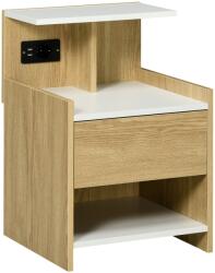 HOMCOM Noptieră Modernă cu Prize USB și Sertar, 40x40x60cm, Lemn Natural | Aosom Romania (831-668V90ND)