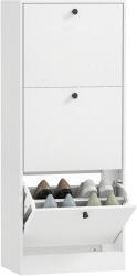HomCom Dulap cu 3 Uși Rabatabile Rafturi Ajustabile și Design Compact 47x28x115 cm Alb cu Inserții de Lemn | Aosom Romania (837-563V00WT) Pantofar