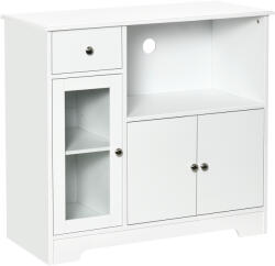 HomCom Dulap pentru cuptor cu microunde, bufet bucătărie, dulap de depozitare, pentru bucătărie, sală de mese 90 x 40 x 82 cm sticlă securizată și lemn, alb | Aosom Romania (835-512)
