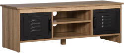 HomCom Comodă TV 110 cm, Design Industrial, cu 2 dulapuri, 2 nișe, 2 orificii pentru cabluri, Aspect lemn cu vene, Uși metal negre | Aosom Romania (839-064BK)