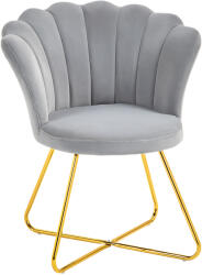 HOMCOM Fotoliu tip scoică scaun pentru toaletă fotoliu din catifea fotoliu pentru living cu picioare din oțel 69 x 64 x 80 cm gri | Aosom Romania (83B-133V00GY)