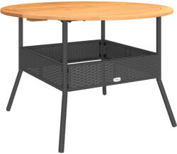 vidaXL Fekete Polyrattan Kerti Asztal Akácfa Lappal 110 x 71 cm