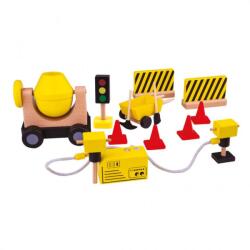 Tidlo Fa Babaház Szett, Építőmunkás És Építőanyag, 13 db