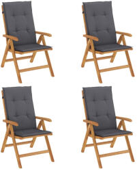 vidaXL 4 db Tömör Tíkfa Dönthető Kerti Szék Párnával