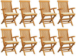 vidaXL 8 db Tömör Tíkfa Kerti Szék Krémszínű Párnákkal