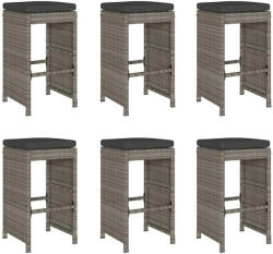 vidaXL 6 db Szürke Polyrattan Kerti Bárszék Párnával