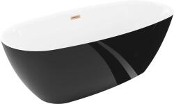 Mexen Luvo Slim, szabadon álló kád 170 × 75 cm, fehér-fekete, réz túlfolyóval, 52801707575-65 (52801707575-65)