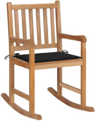 vidaXL Tömör Tíkfa Hintaszék Vékony Fekete Párnával