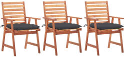 vidaXL 3 db Tömör Akácfa Kültéri Étkezőszék Párnával VD3064362
