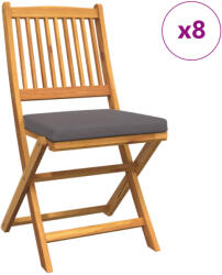 vidaXL Összecsukható Kerti Székek Szürke Párnával 8 db Tömör Akácfából