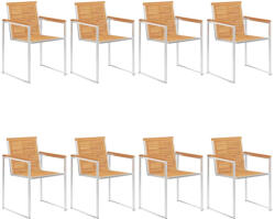 vidaXL 8 db Tömör Tíkfa És Rozsdamentes Acél Kerti Szék
