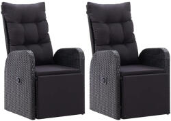vidaXL 2 db Fekete Polyrattan Dönthető Kerti Szék Párnával