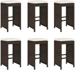 vidaXL 6 db Barna Polyrattan Kerti Bárszék Párnával