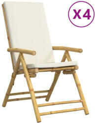 vidaXL 4 db Bambusz Összecsukható Dönthető Kerti Szék Krém Párnával