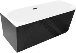 Mexen Silo, sarok szabadon álló, hornyolt kád, bal oldali, 170 x 80 cm, fehér-fekete, matt fekete túlfolyóval, 52891708075L-70 (52891708075L-70)
