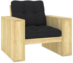 vidaXL Impregnált Fenyőfa Kerti Szék Fekete Párnákkal