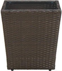 vidaXL Barna Polyrattan És Edzett Üveg Dohányzóasztal 41, 5x41, 5x44 cm