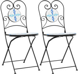 vidaXL 2 db Összecsukható Kék És Fehér Kerámia Bisztrószék