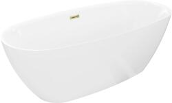 Mexen Luvo Slim, szabadon álló kád 170 × 75 cm, fényes fehér, fényes arany túlfolyóval, 52801707500-50 (52801707500-50)