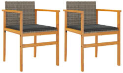 vidaXL 2 db Szürke Polyrattan És Tömör Fa Kerti Szék Párnával