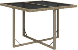vidaXL Bézs Polyrattan És Üveg Kerti Asztal 109 x 107 x 74 cm