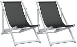 vidaXL 2 db Fekete Alumínium És Textilén Összecsukható Strandszék
