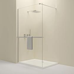 Erga Paris, Walk-In zuhany paraván 130x200 cm polccal és törülközőtartóval, 8 mm átlátszó üveg, króm profil, ERG-V02-PARIS-130x200-CL-CR-BAR (ERG-V02-PARIS-130X200-CL-CR-BAR)