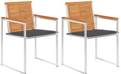 vidaXL 2 db Tömör Akácfa És Acél Kerti Szék Párnával